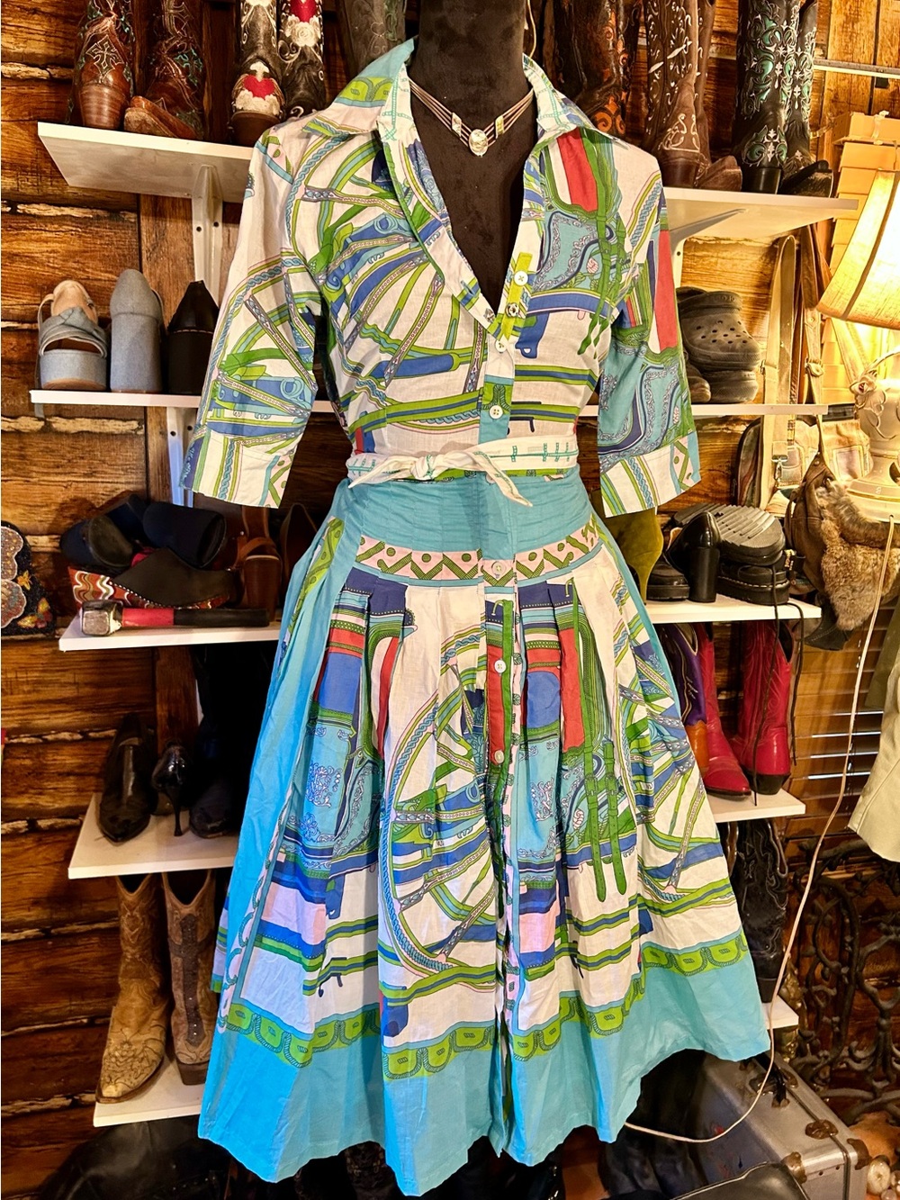 Dizzy Lizzy Custom 100% Cotton Equestrian Print Dress — Size Small